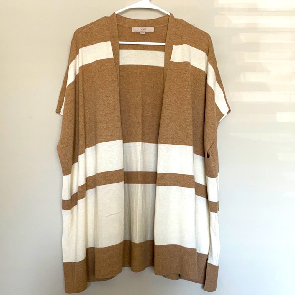 LOFT Camel/Ivory Open Front Poncho